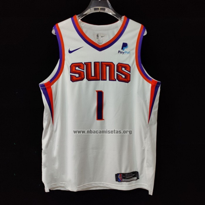 Camiseta Phoenix Suns Devin Booker NO 1 Association Autentico 2021 Blanco